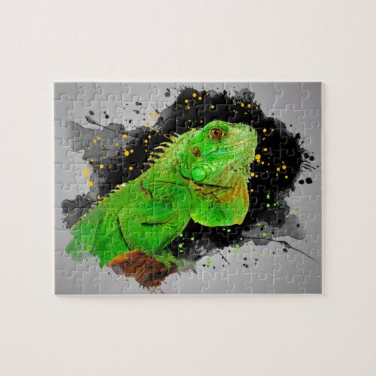 Green Iguana Waterverf Reptile Jigzaag Puzzle Legpuzzel (Horizontaal)