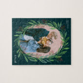 Green Illustrated Leaf Wreath Photo Lijst Holiday Legpuzzel (Horizontaal)