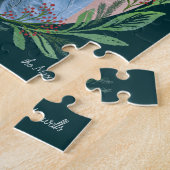 Green Illustrated Leaf Wreath Photo Lijst Holiday Legpuzzel (Zijkant)