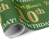 Green, Imitation Gold look "10th BIRTHDAY" Cadeaupapier (Rol Hoek)