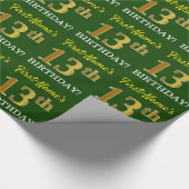 Green, Imitation Gold look "13th BIRTHDAY" Cadeaupapier (Hoek)