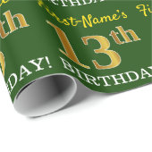 Green, Imitation Gold look "13th BIRTHDAY" Cadeaupapier (Rol Hoek)