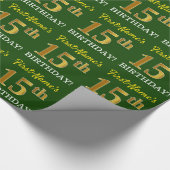 Green, Imitation Gold look "15th BIRTHDAY" Cadeaupapier (Hoek)