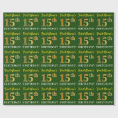 Green, Imitation Gold look "15th BIRTHDAY" Cadeaupapier (Vlak)