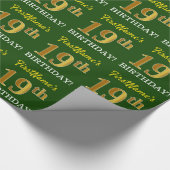 Green, Imitation Gold look "19th BIRTHDAY" Cadeaupapier (Hoek)
