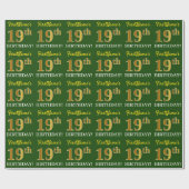 Green, Imitation Gold look "19th BIRTHDAY" Cadeaupapier (Vlak)
