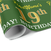 Green, Imitation Gold look "19th BIRTHDAY" Cadeaupapier (Rol Hoek)