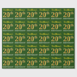 Green, Imitation Gold look "20th BIRTHDAY" Cadeaupapier