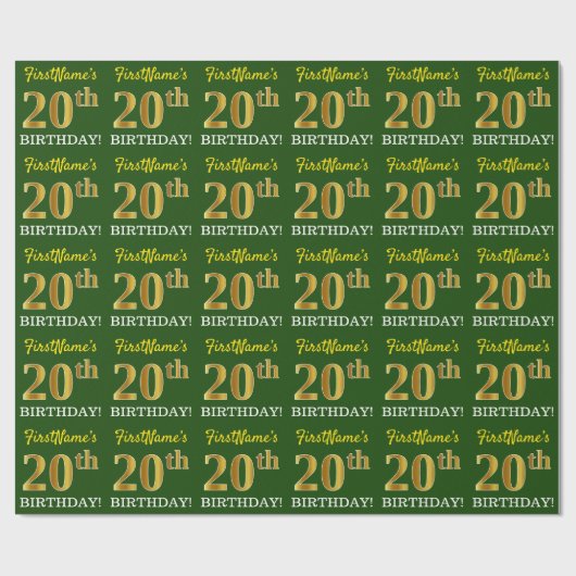 Green, Imitation Gold look "20th BIRTHDAY" Cadeaupapier (Vlak)