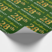 Green, Imitation Gold look "28th BIRTHDAY" Cadeaupapier (Hoek)