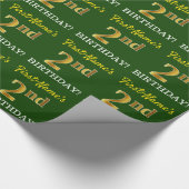 Green, Imitation Gold look "2nd BIRTHDAY" Cadeaupapier (Hoek)