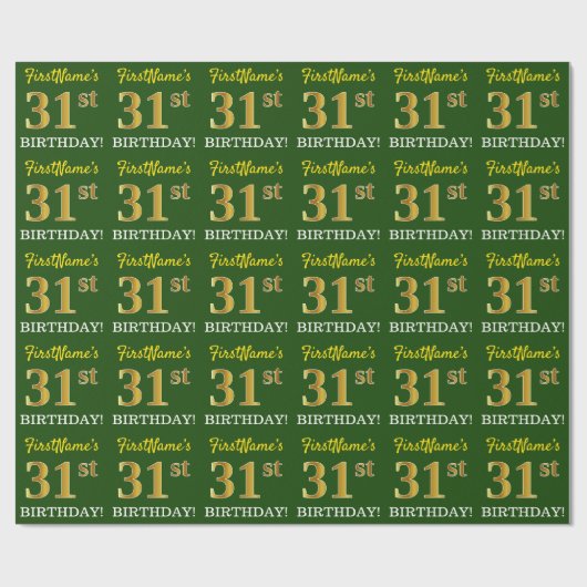 Green, Imitation Gold look "31st BIRTHDAY" Cadeaupapier (Vlak)