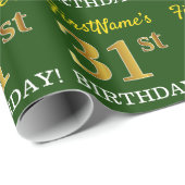 Green, Imitation Gold look "31st BIRTHDAY" Cadeaupapier (Rol Hoek)