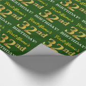 Green, Imitation Gold look "32nd BIRTHDAY" Cadeaupapier (Hoek)