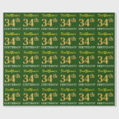 Green, Imitation Gold look "34th BIRTHDAY" Cadeaupapier (Vlak)