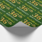 Green, Imitation Gold look "36th BIRTHDAY" Cadeaupapier (Hoek)