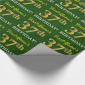 Green, Imitation Gold look "37th BIRTHDAY" Cadeaupapier (Hoek)
