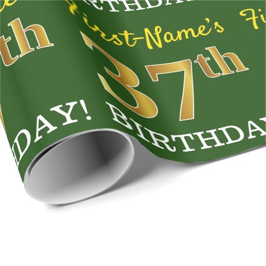 Green, Imitation Gold look "37th BIRTHDAY" Cadeaupapier (Rol Hoek)