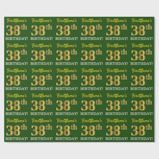 Green, Imitation Gold look "38th BIRTHDAY" Cadeaupapier (Vlak)