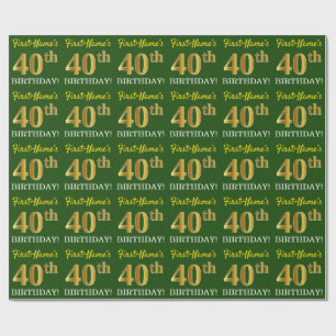 Green, Imitation Gold look "40th BIRTHDAY" Cadeaupapier