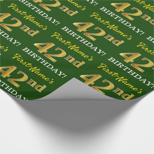 Green, Imitation Gold look "42e BIRTHDAY" Cadeaupapier (Hoek)