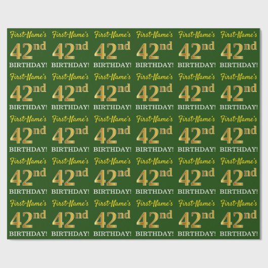 Green, Imitation Gold look "42e BIRTHDAY" Cadeaupapier (Vlak)