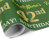 Green, Imitation Gold look "42e BIRTHDAY" Cadeaupapier (Rol Hoek)