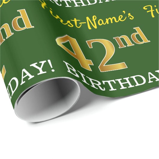Green, Imitation Gold look "42e BIRTHDAY" Cadeaupapier (Rol Hoek)