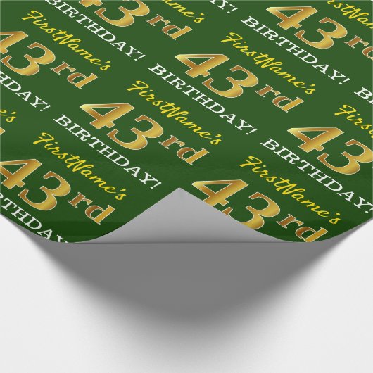 Green, Imitation Gold look "43rd BIRTHDAY" Cadeaupapier (Hoek)