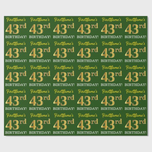 Green, Imitation Gold look "43rd BIRTHDAY" Cadeaupapier (Vlak)