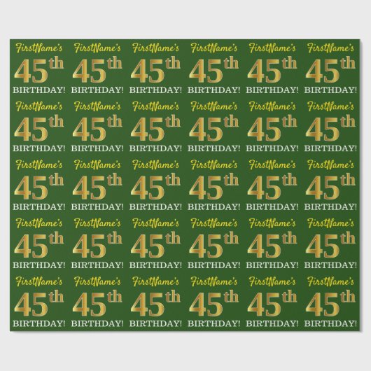 Green, Imitation Gold look "45th BIRTHDAY" Cadeaupapier (Vlak)