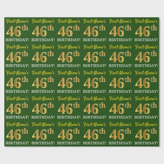 Green, Imitation Gold look "46th BIRTHDAY" Cadeaupapier (Vlak)