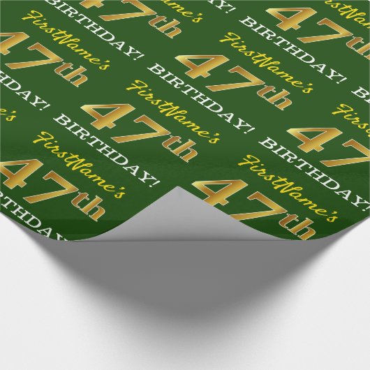 Green, Imitation Gold look "47th BIRTHDAY" Cadeaupapier (Hoek)