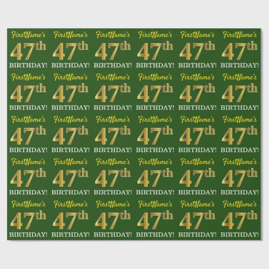 Green, Imitation Gold look "47th BIRTHDAY" Cadeaupapier (Vlak)