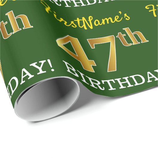 Green, Imitation Gold look "47th BIRTHDAY" Cadeaupapier (Rol Hoek)