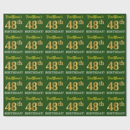 Green, Imitation Gold look "48th BIRTHDAY" Cadeaupapier (Vlak)