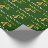 Green, Imitation Gold look "4th BIRTHDAY" Cadeaupapier (Hoek)