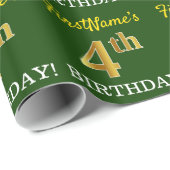 Green, Imitation Gold look "4th BIRTHDAY" Cadeaupapier (Rol Hoek)