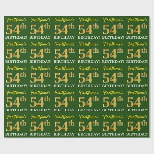 Green, Imitation Gold look "54th BIRTHDAY" Cadeaupapier (Vlak)