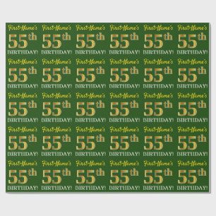 Green, Imitation Gold look "55th BIRTHDAY" Cadeaupapier