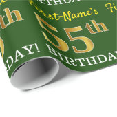 Green, Imitation Gold look "55th BIRTHDAY" Cadeaupapier (Rol Hoek)