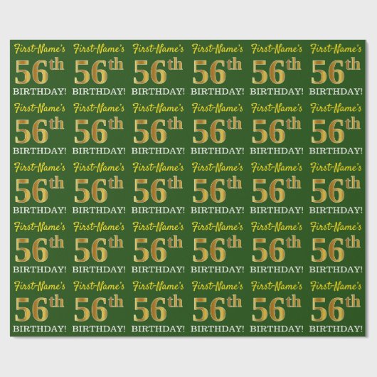 Green, Imitation Gold look "56th BIRTHDAY" Cadeaupapier (Vlak)