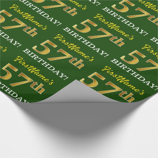 Green, Imitation Gold look "57th BIRTHDAY" Cadeaupapier (Hoek)