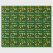 Green, Imitation Gold look "57th BIRTHDAY" Cadeaupapier (Vlak)