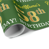 Green, Imitation Gold look "58th BIRTHDAY" Cadeaupapier (Rol Hoek)
