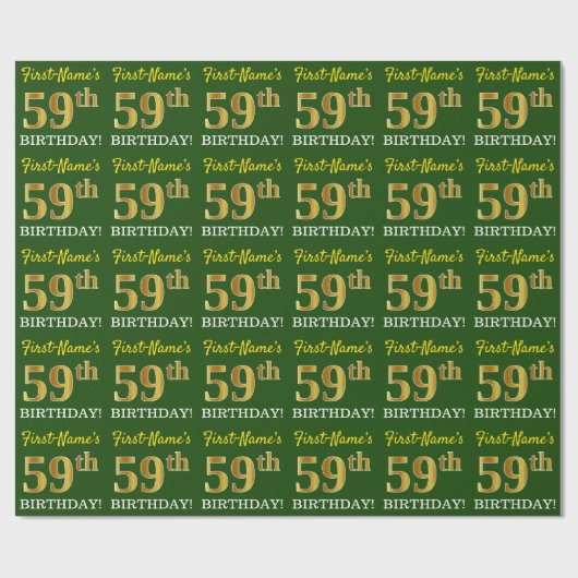 Green, Imitation Gold look "59th BIRTHDAY" Cadeaupapier (Vlak)