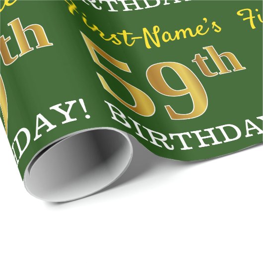 Green, Imitation Gold look "59th BIRTHDAY" Cadeaupapier (Rol Hoek)