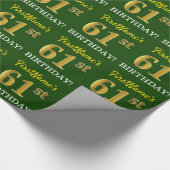 Green, Imitation Gold look "61st BIRTHDAY" Cadeaupapier (Hoek)