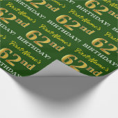 Green, Imitation Gold look "62nd BIRTHDAY" Cadeaupapier (Hoek)