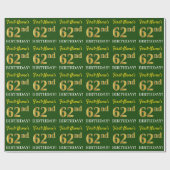 Green, Imitation Gold look "62nd BIRTHDAY" Cadeaupapier (Vlak)
